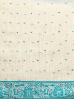 Beige woven design saree with blouse 5