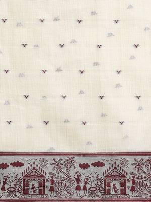 Beige woven design saree with blouse 5