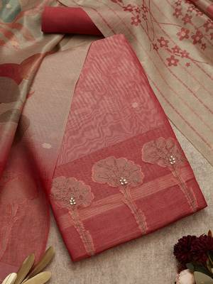 zari floral printed unstitched dress material 1