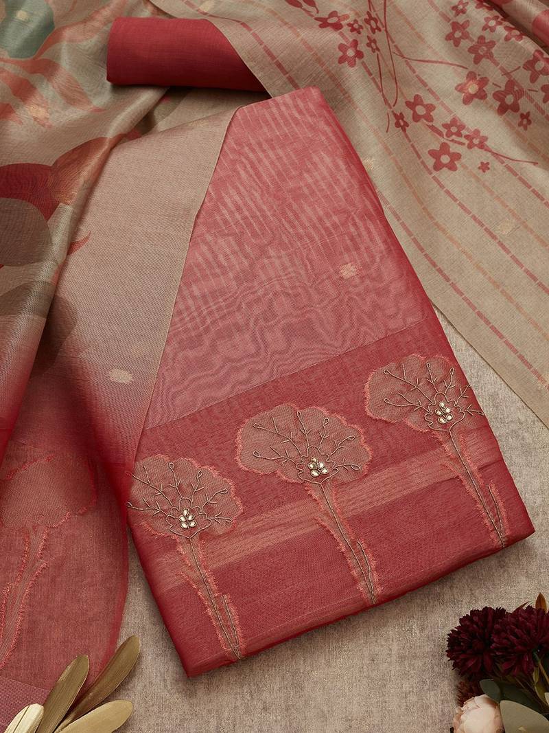 zari floral printed unstitched dress material