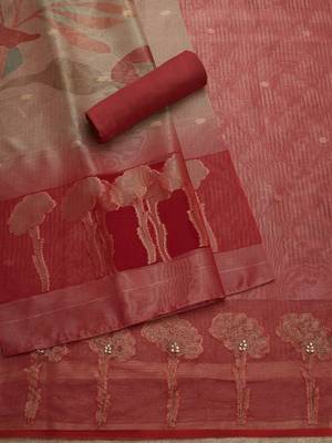 zari floral printed unstitched dress material 3