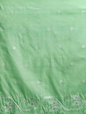 Green woven design muga sarees with blouse piece 5