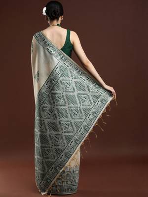 Beige woven design saree with blouse 4