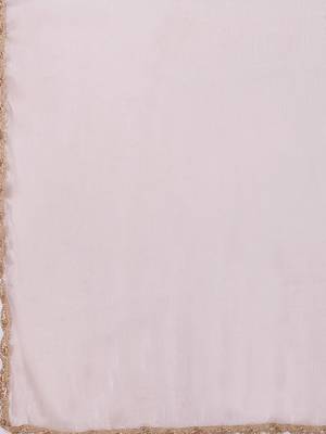 Cream embellished border organza saree with unstitched blouse 5