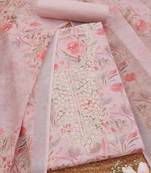 floral printed thread work linen unstitched dress material