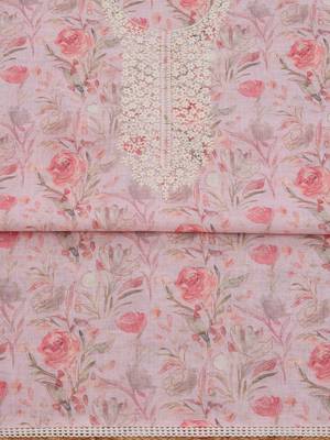 floral printed thread work linen unstitched dress material 3