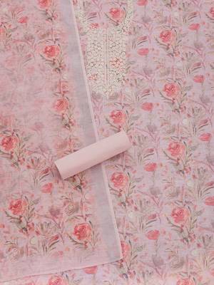 floral printed thread work linen unstitched dress material 4