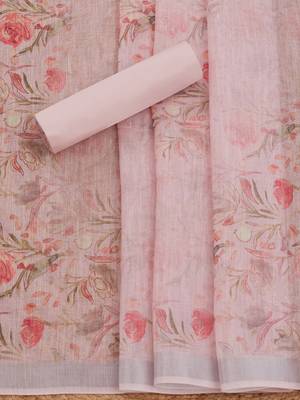 floral printed thread work linen unstitched dress material 5
