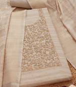 floral embroidered sequinned tussar unstitched dress material