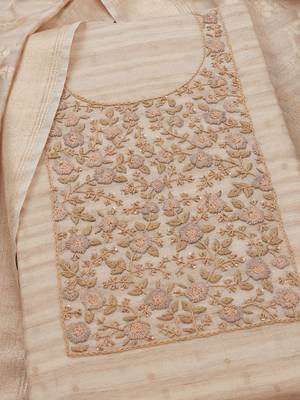 floral embroidered sequinned tussar unstitched dress material 2