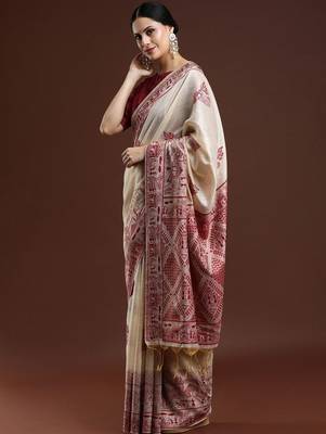 Beige woven design saree with blouse 3