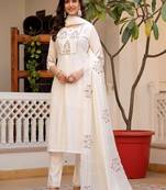 Embroidered viscose silk kurta with pant & dupatta set for women