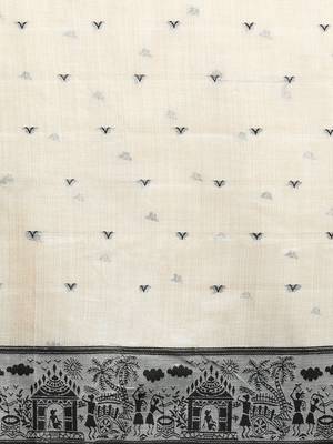 Beige woven design saree with blouse 5