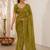 Olive floral embroidered satin saree