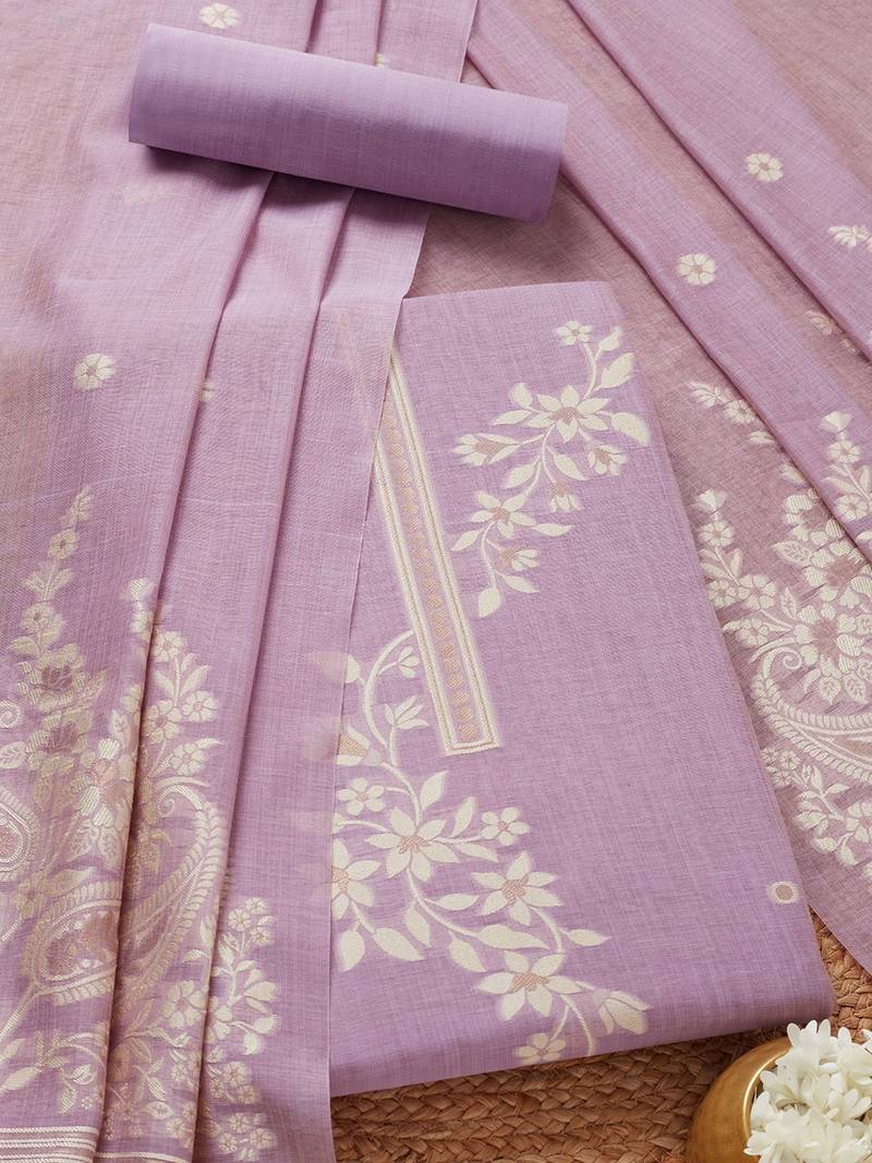 floral woven design sequinned chanderi cotton unstitched dress material