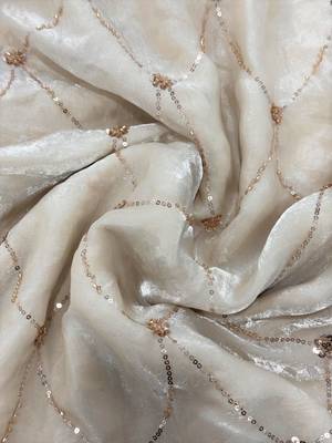Off white floral sequinned satin saree 5