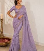 Lavender floral embroidered sequinned satin saree