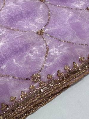 Lavender floral embroidered sequinned satin saree 5