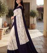 Off white floral silk blend saree