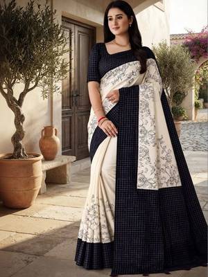 Off white floral silk blend saree 2