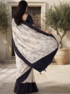 Off white floral silk blend saree 3
