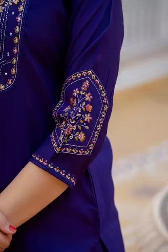 Embroidered viscose silk kurta with pant & dupatta set for women