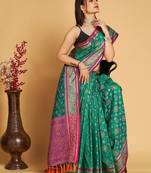 Green woven design patola art silk saree with blouse piece