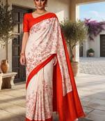 Off white kalamkari silk blend saree