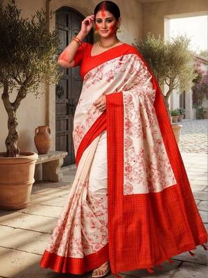 Off white kalamkari silk blend saree 2