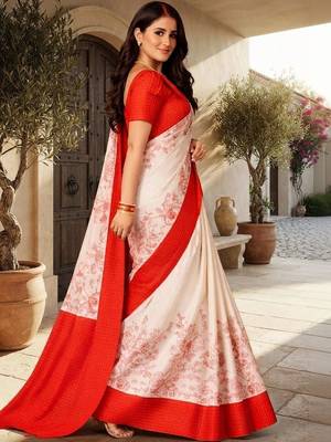 Off white kalamkari silk blend saree 4