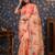 Peach floral printed organza embellished border saree