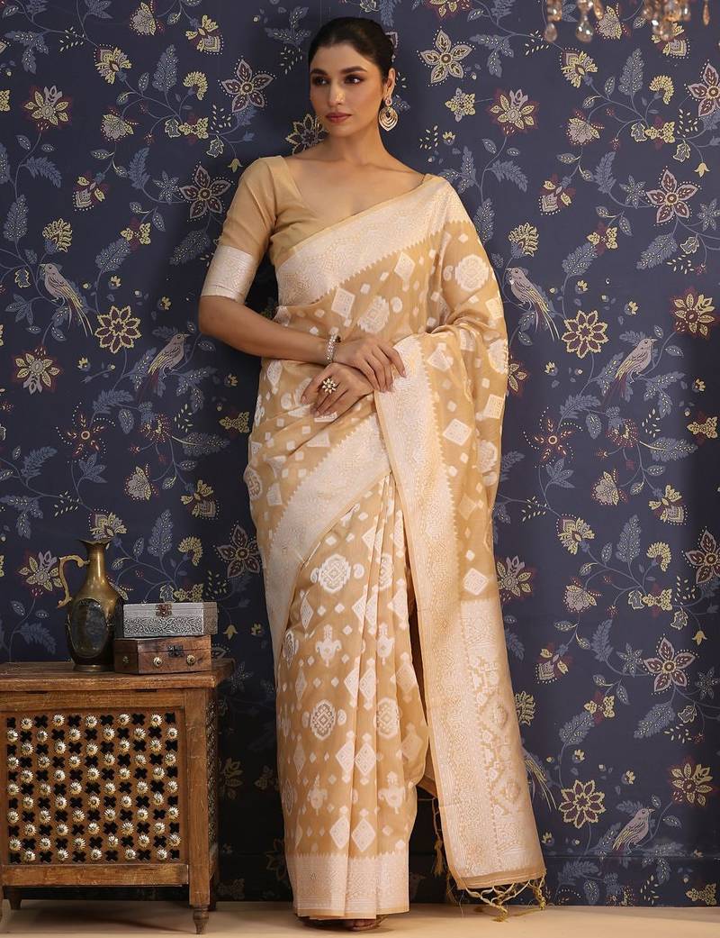 Mustard woven design ethnic motifs banarasi saree