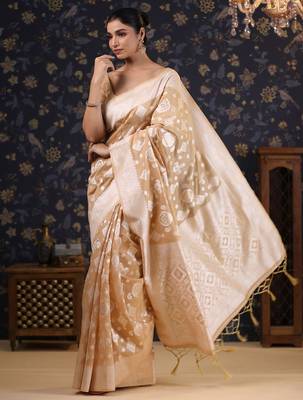Mustard woven design ethnic motifs banarasi saree 3