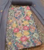 floral printed thread work chanderi unstitched dress material