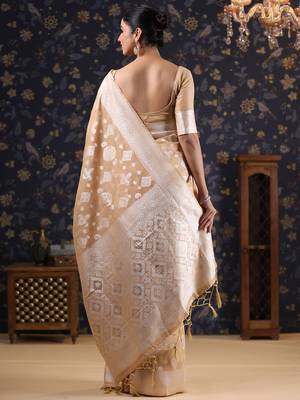 Mustard woven design ethnic motifs banarasi saree 4