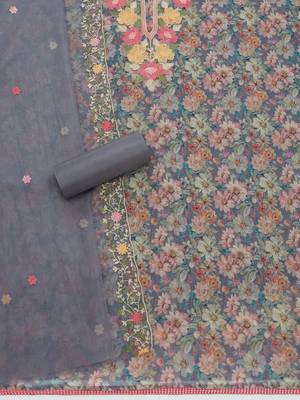 floral printed thread work chanderi unstitched dress material 3