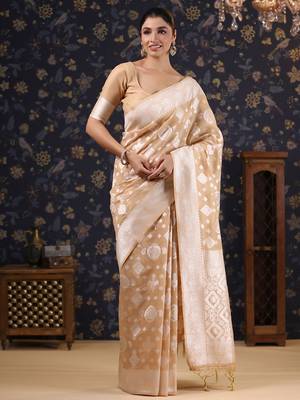 Mustard woven design ethnic motifs banarasi saree 5