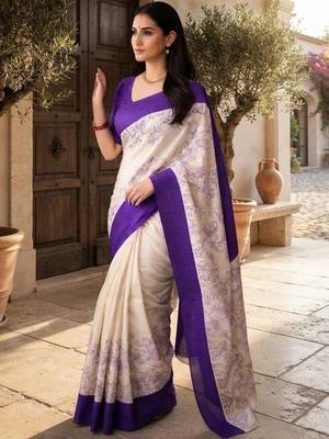 White floral silk blend saree 1