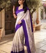 White floral silk blend saree