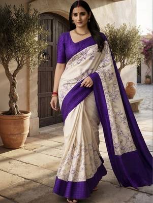 White floral silk blend saree 2