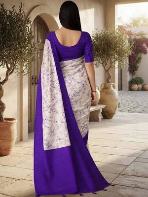 White floral silk blend saree 3
