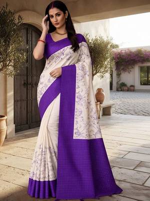 White floral silk blend saree 4