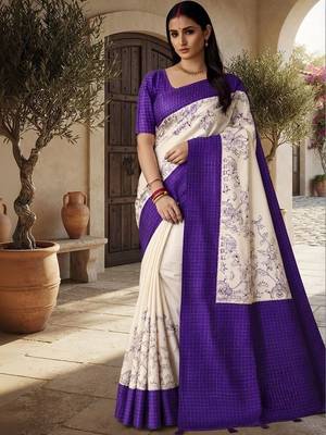 White floral silk blend saree 5
