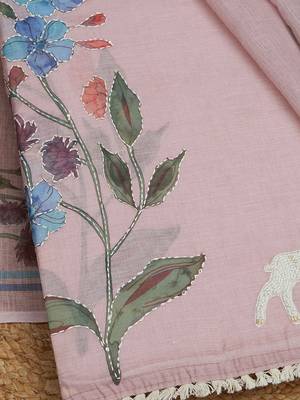 floral printed thread work unstitched dress material 2