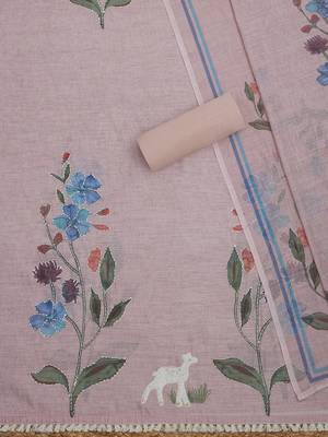 floral printed thread work unstitched dress material 3