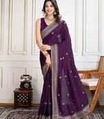 Purple cadberry embroidered saree with unstitched blouse