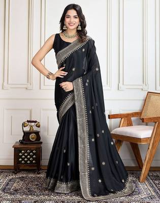 Black cadberry embroidered saree with unstitched blouse 1
