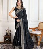 Black cadberry embroidered saree with unstitched blouse