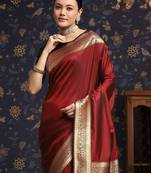Maroon woven design zari kanjeevaram saree with unstitched blouse