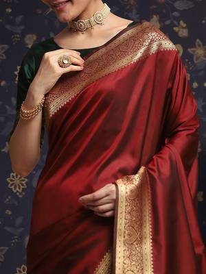 Maroon woven design zari kanjeevaram saree with unstitched blouse 5